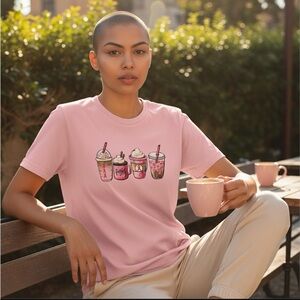 Pink Graphic T-Shirt with Drink Design